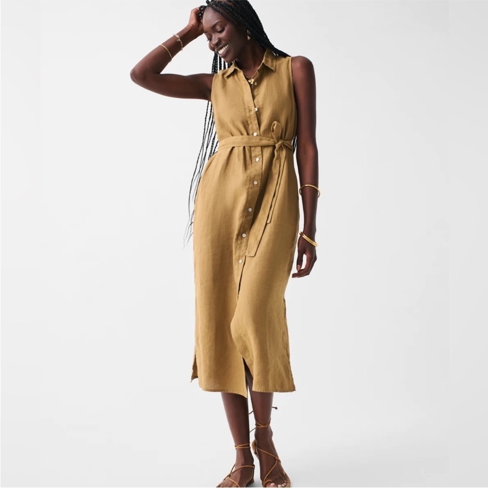 NWT Faherty Linen Laguna Sleeveless Shirt Dress XS